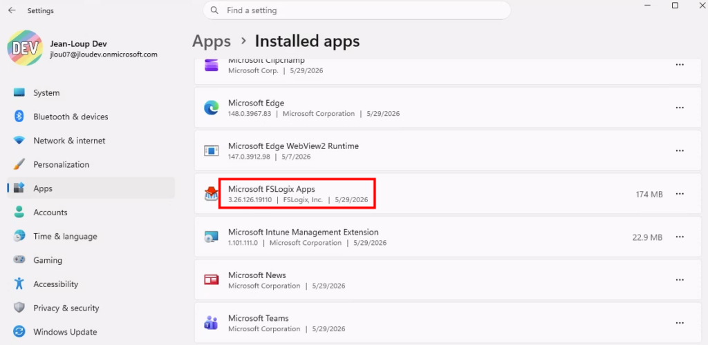 Regedit côté session host — version de FSLogix installée correspondant à la version demandée dans Nerdio