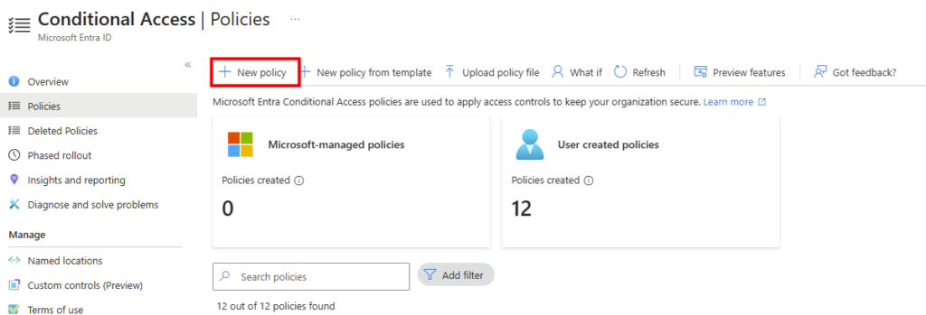 Création d'une nouvelle policy d'accès conditionnel dans Entra Conditional Access