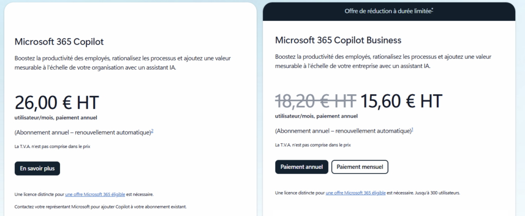 Grille tarifaire de Microsoft 365 Copilot selon le cas d'usage