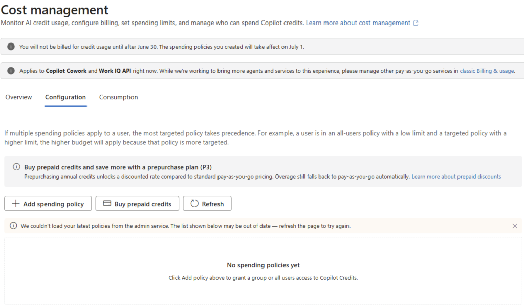 Écran Billing & usage (Cost management) dans la console d'administration Microsoft 365