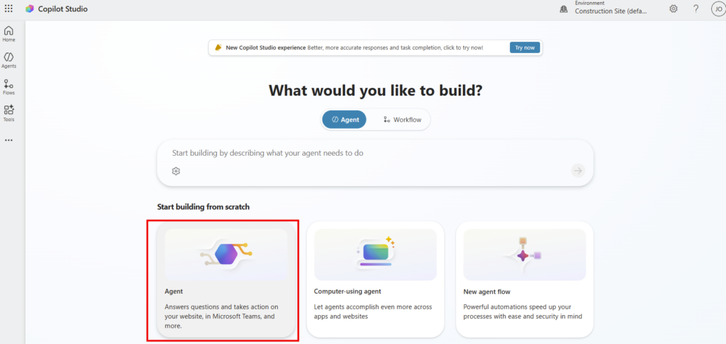 Création d'un nouvel agent pour Microsoft 365 Copilot dans Copilot Studio