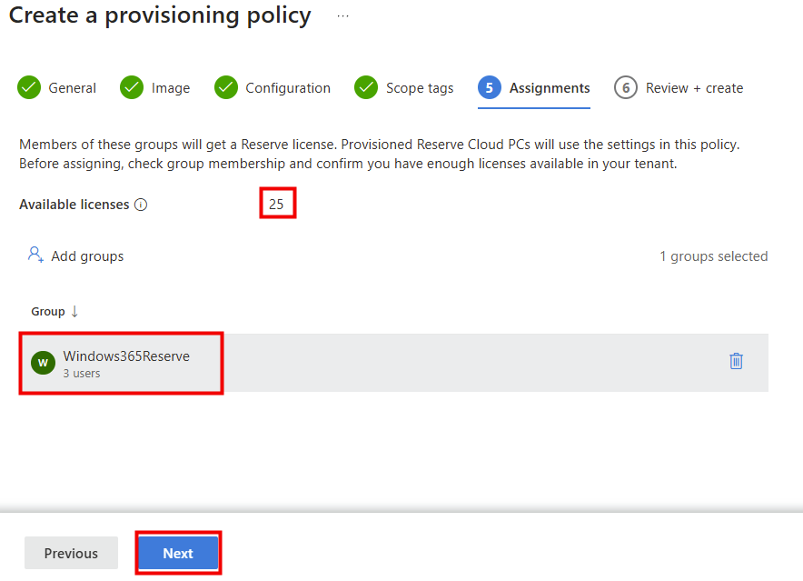 Ajout d'un groupe d'utilisateurs Entra sous l'onglet Assignments de la provisioning policy