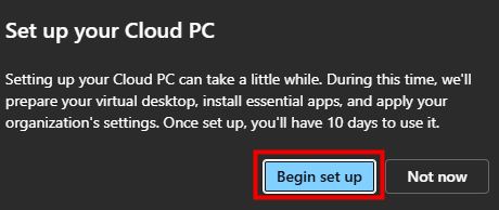 Utilisateur lançant lui-même le provisioning de son Cloud PC Reserve depuis la Windows App