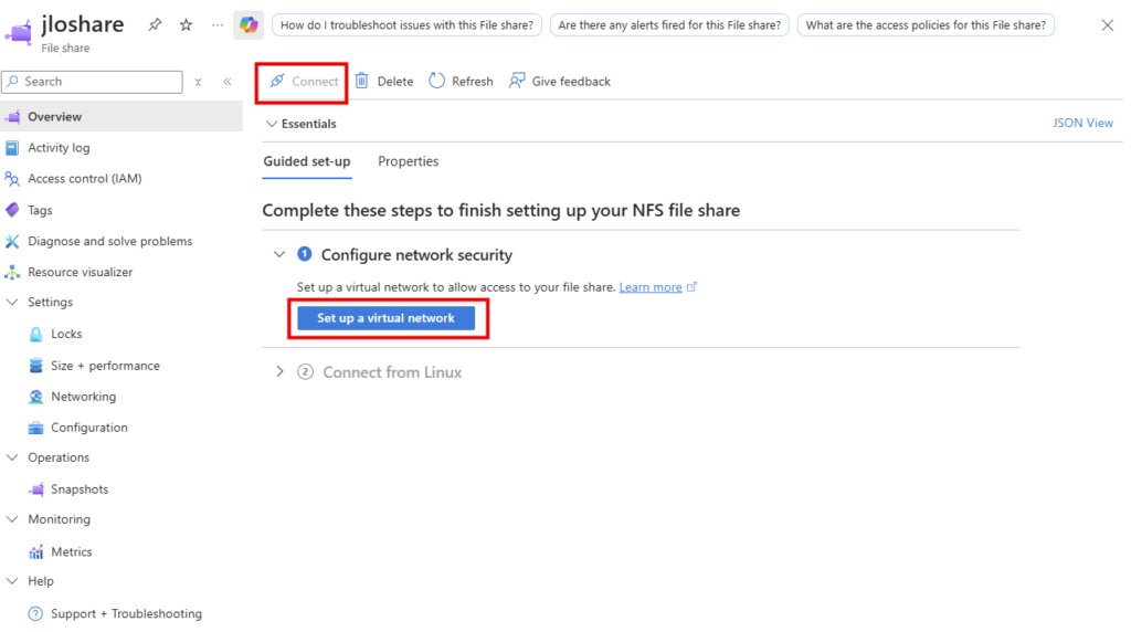 Intégration réseau obligatoire du partage Microsoft.FileShares avant connexion