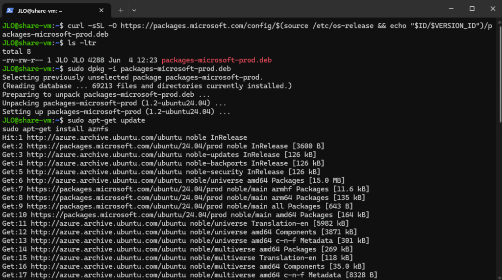 Installation du client aznfs sur Ubuntu depuis le dépôt Microsoft