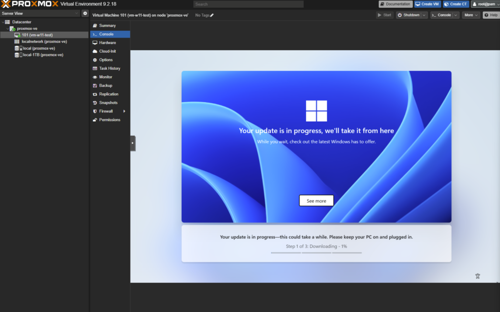 Écran de mise à jour de Windows 11 en cours pendant la phase OOBE