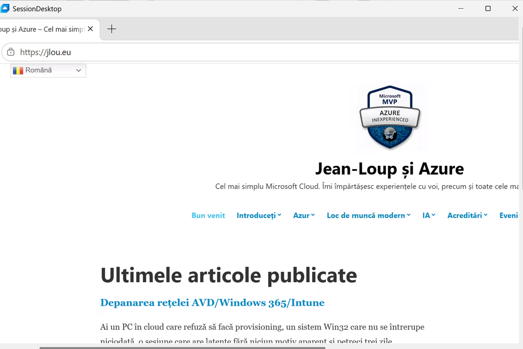 Capture d'écran réussie de la session AVD depuis le poste local, contenu parfaitement lisible