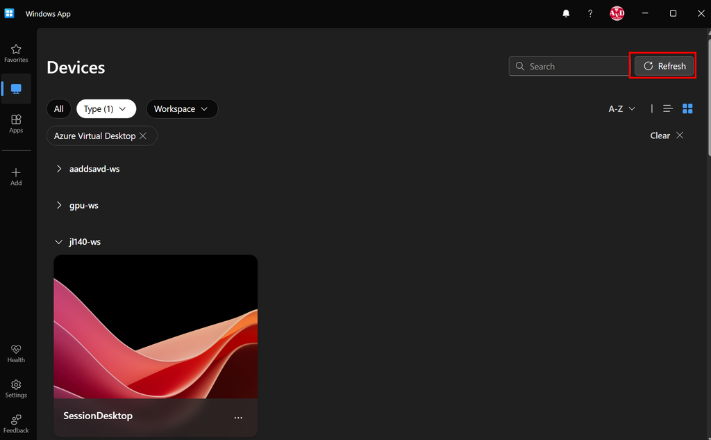 Bouton Refresh dans Windows App pour récupérer la configuration Display Protection à jour