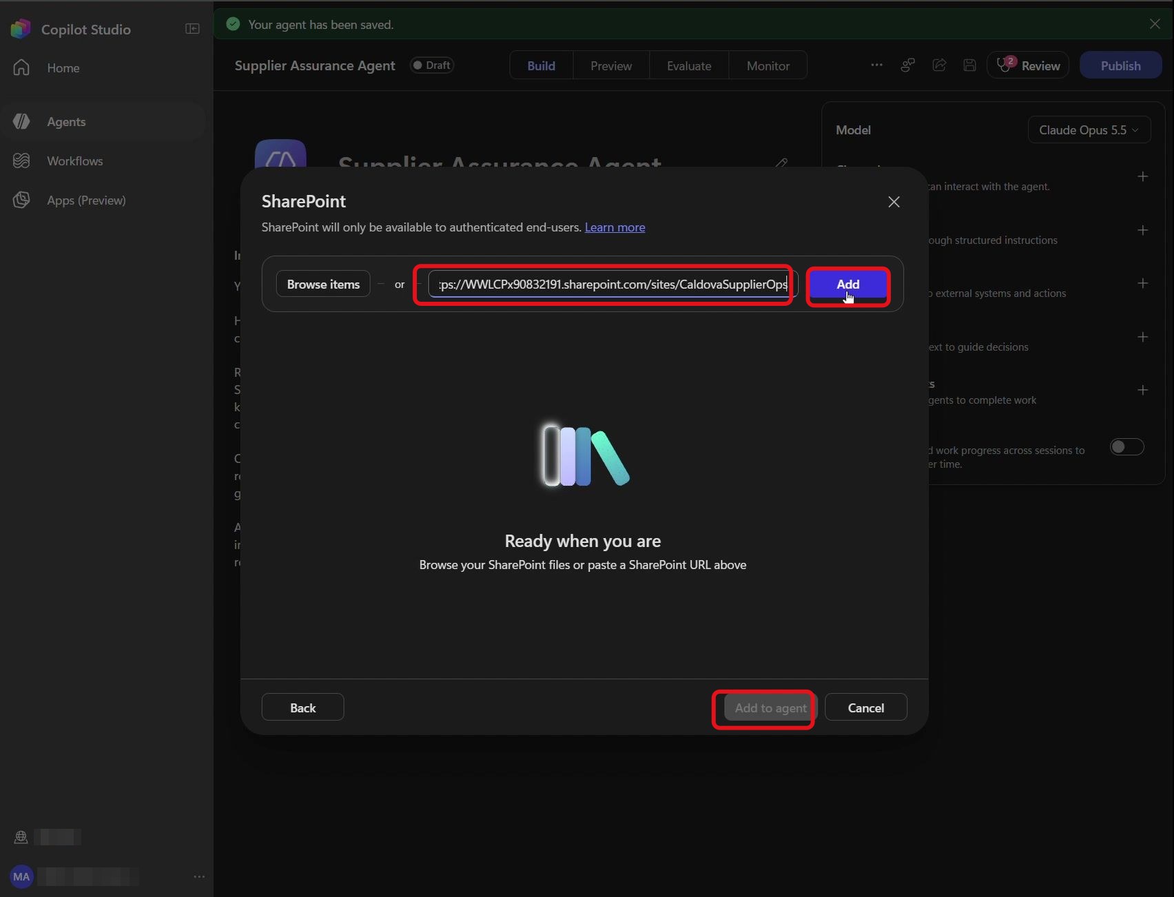 Étape 4 du lab ILL224 : ajouter la connaissance SharePoint (Copilot Studio)