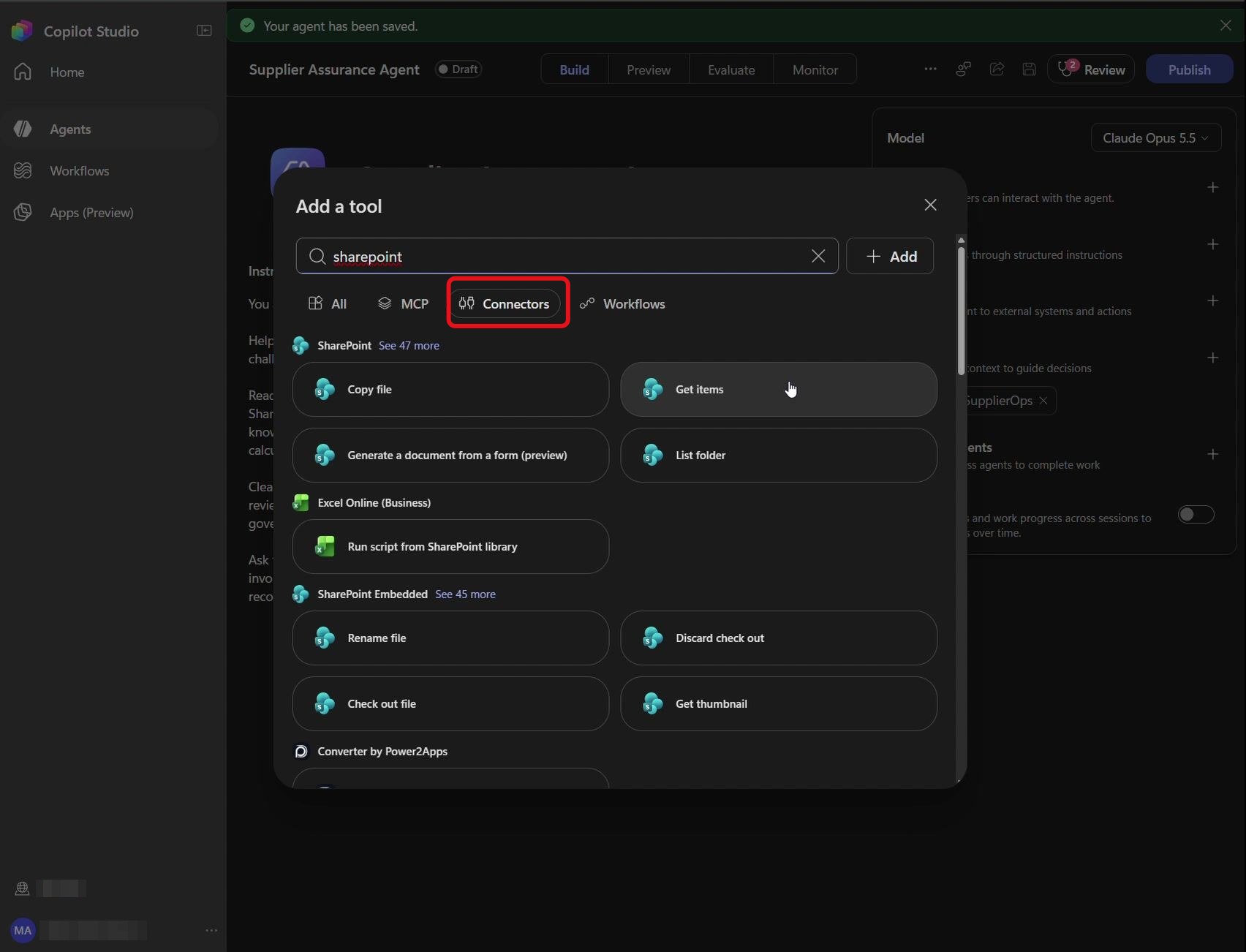 Étape 9 du lab ILL224 : ajouter l’outil Get item (Copilot Studio)