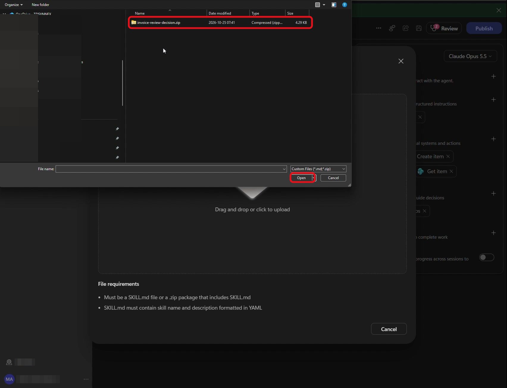 Étape 20 du lab ILL224 : importer invoice-review-decision.zip (Copilot Studio)
