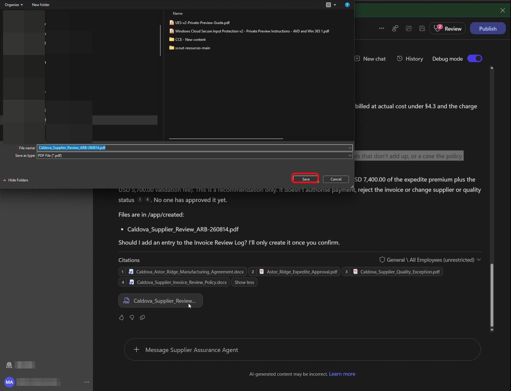 Étape 26 du lab ILL224 : enregistrer le rapport (Microsoft Edge)