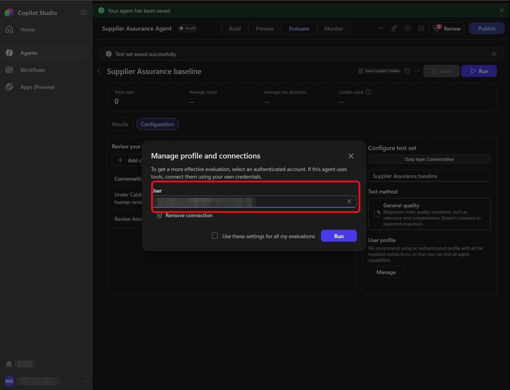 Étape 49 du lab ILL224 : vérifier le compte utilisé (Copilot Studio)