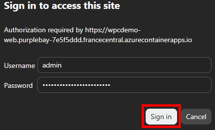 Fenêtre de connexion du navigateur demandant les identifiants de webpagecheck