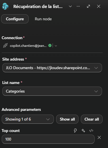 Récupération des catégories de mails depuis la liste SharePoint