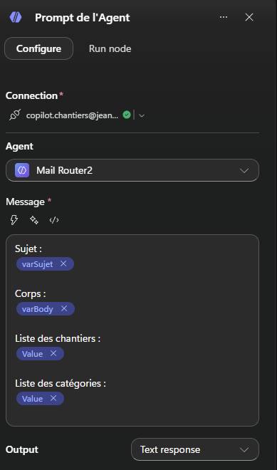 Appel de l’agent avec le message entrant et les référentiels métier
