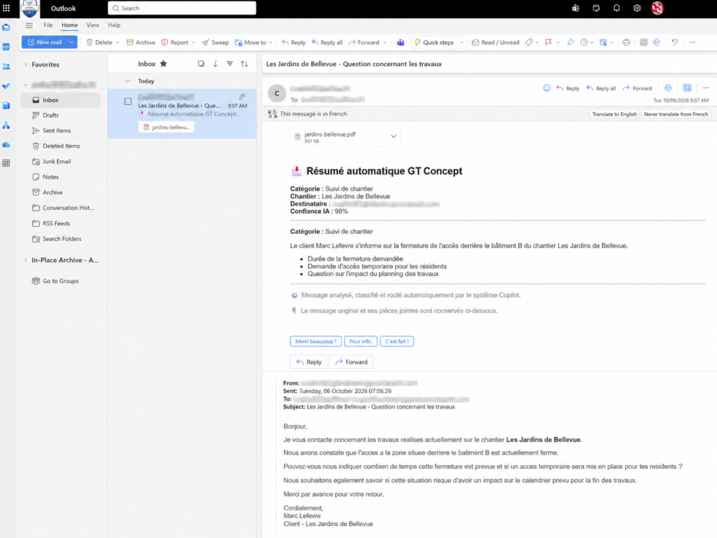 Vérification du mail transféré et de la conservation de sa pièce jointe