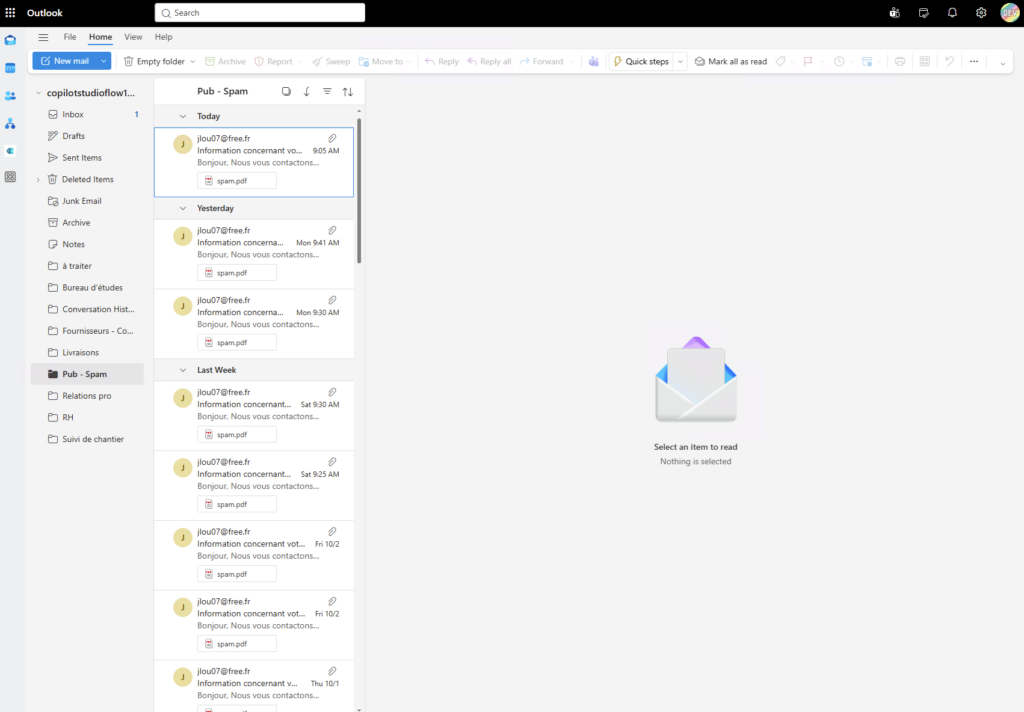 Vérification du classement du message et de sa trace dans le journal